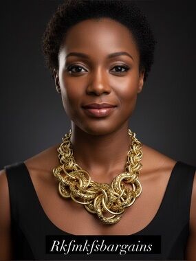 Gold Toned Textured Link Necklace!